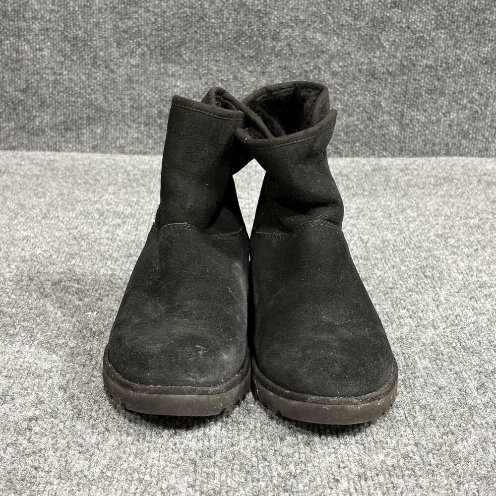 UGG Ankle Boots Womens Size 6.5 Black Suede Shearling Lined Wedge 1012497